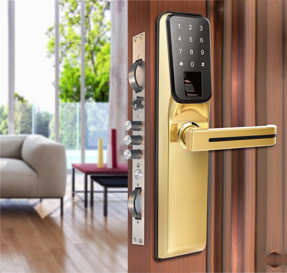 C5 Luxury Gold Intelligent smart fingerprint card password door lock