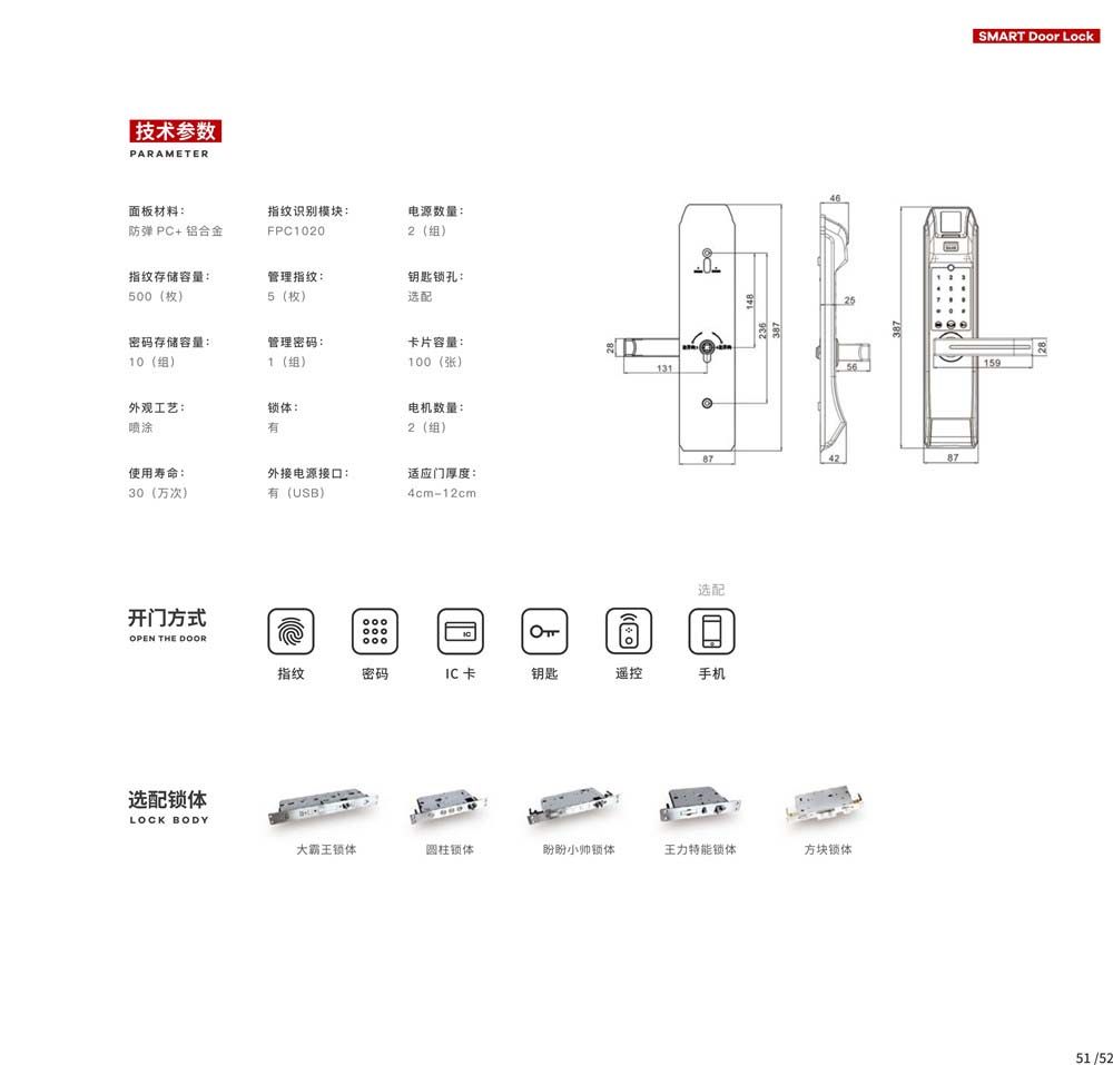 C6 Antique Brass Intelligent smart fingerprint card password door locks