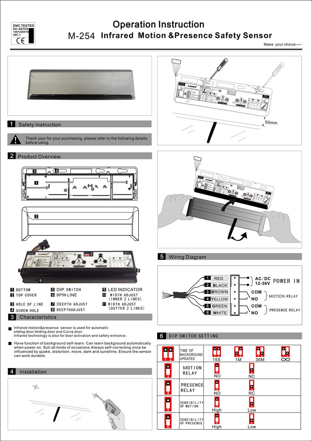 M-254 Infrared Motion Presence Safety Sensor