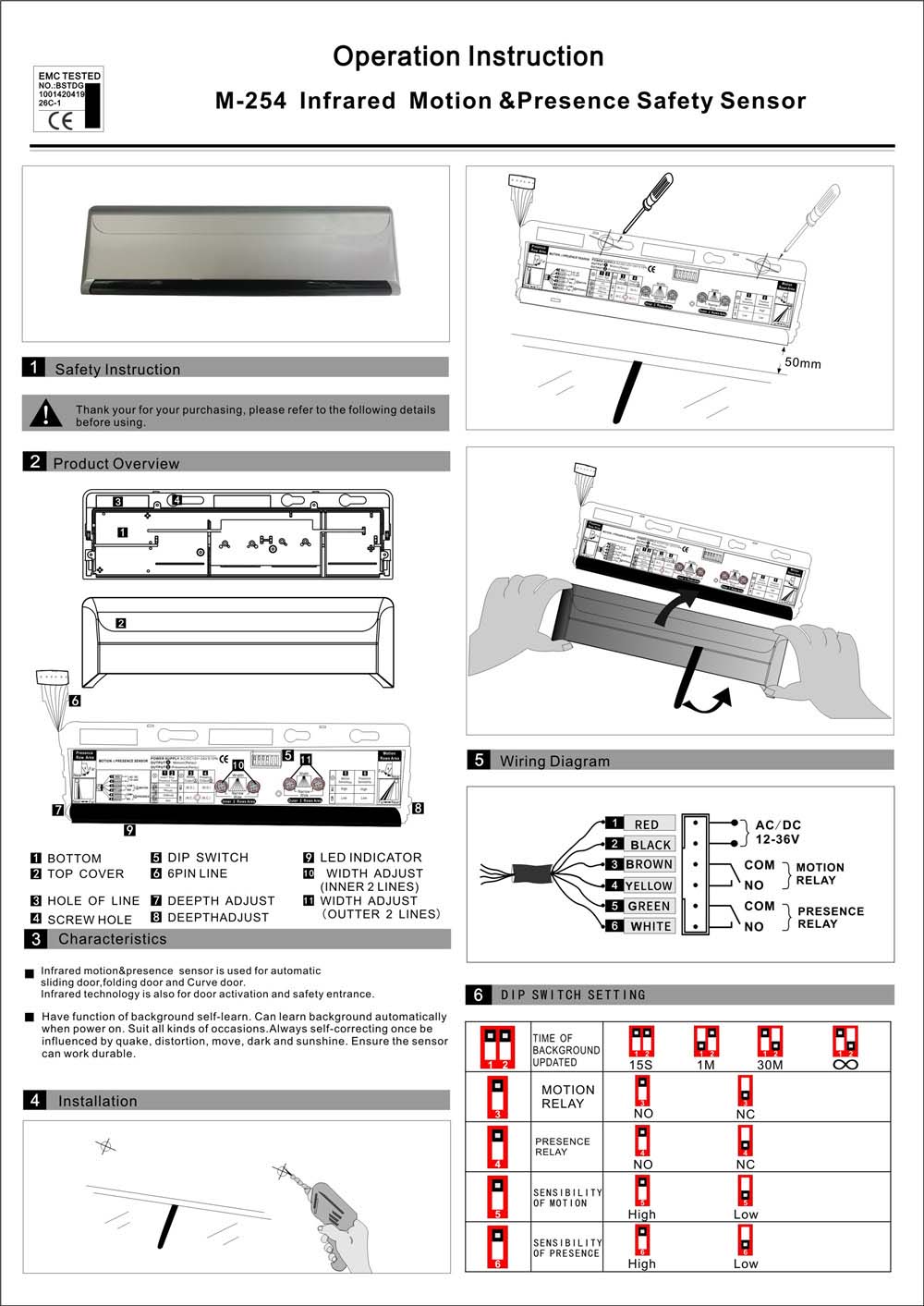 M-254 Infrared Motion Presence Safety Sensor