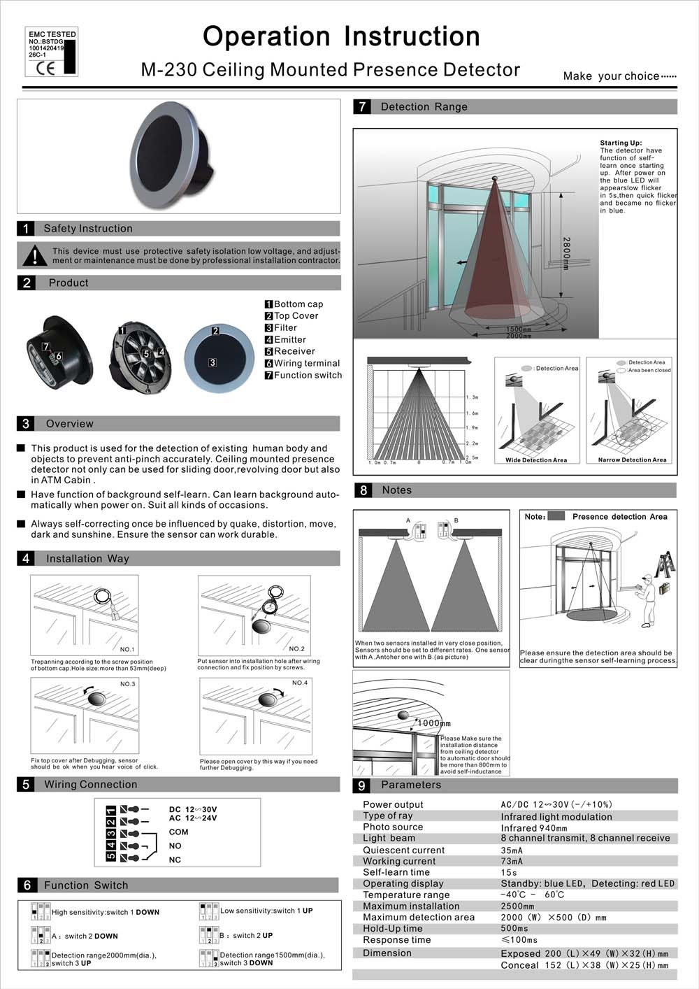 M-230 Ceiling Mounted Presence Detector