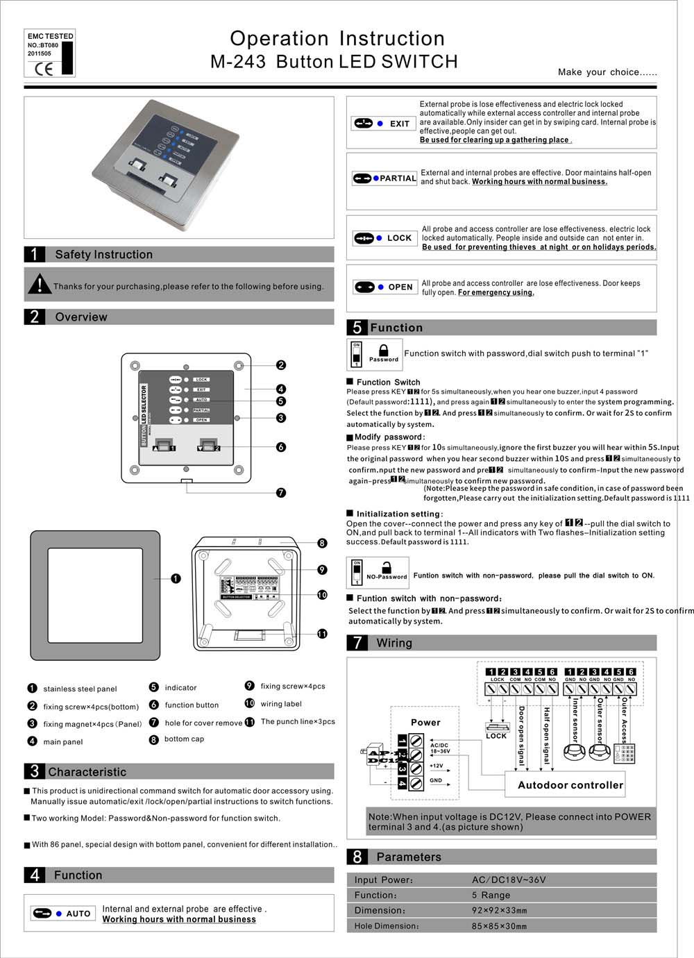 M-243 Five-range Button LED Switch 